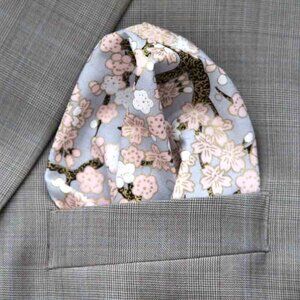 Gascoigne Hand Stitched Pocket Square Kimono Fabric Cotton Metallic Floral Men's